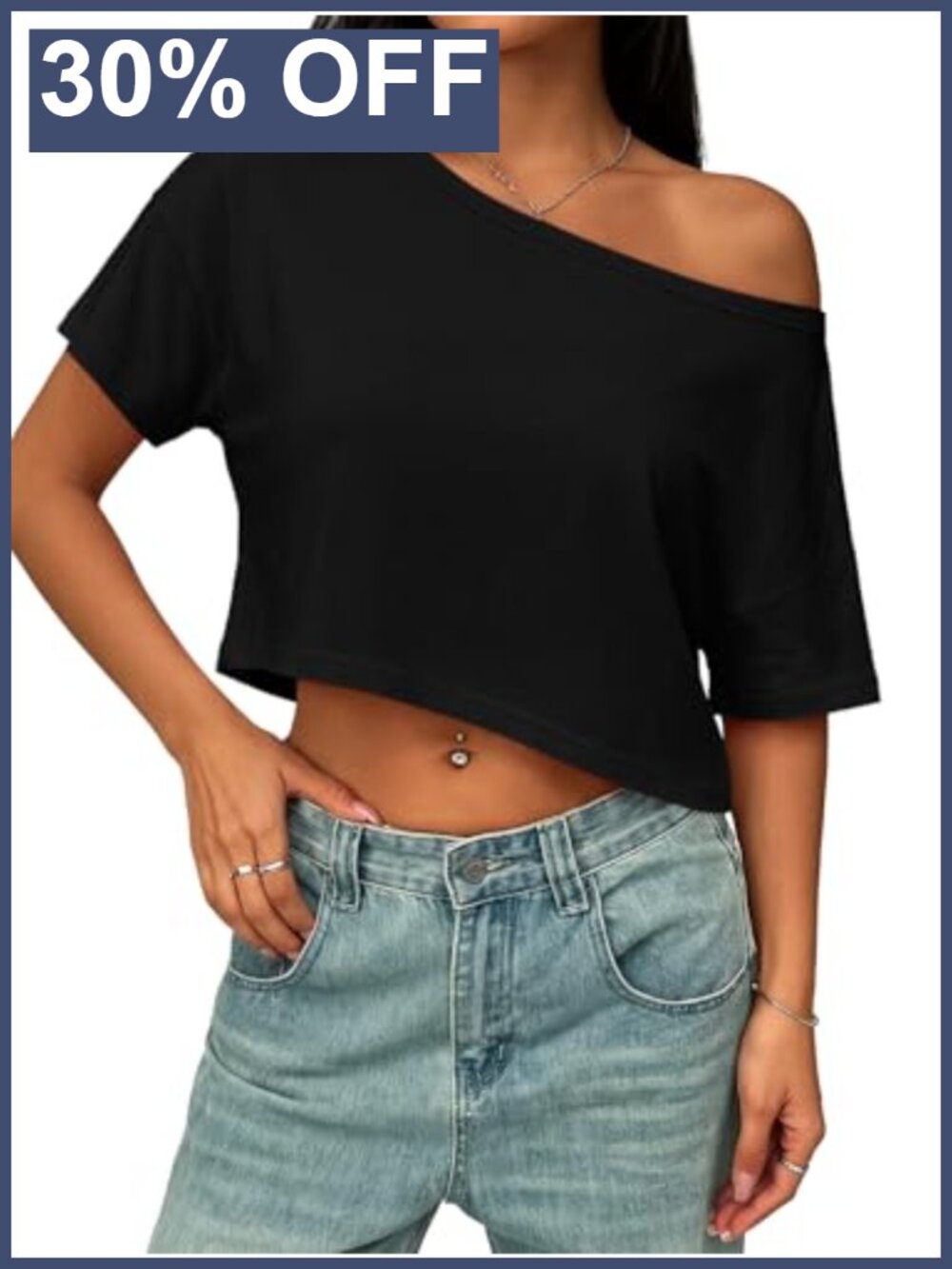 Women's Off Shoulder Crop Top Short Sleeve Loose Cotton Tee Casual Workout